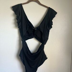 Black Ruffle One Piece Swimsuit Size XL